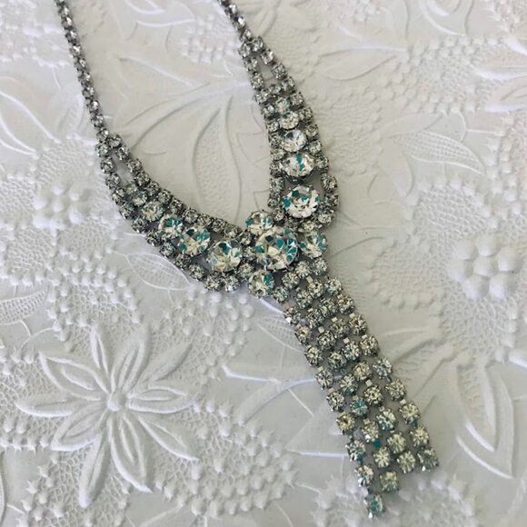 Vintage 1950s Juliana Style Clear Rhinestone Y Drop Necklace Bridal Prom Quincea - Picture 1 of 4